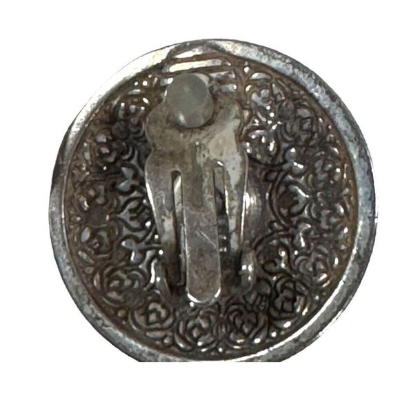Brighton Vintage Silver-Tone Clip-On Earrings RRhinestone Center & Intricate Flo - Picture 4 of 6